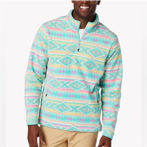chubbies Other - Chubbies The Flame Commander Teal Geometric Print Fleece Quarter Zip Size XL